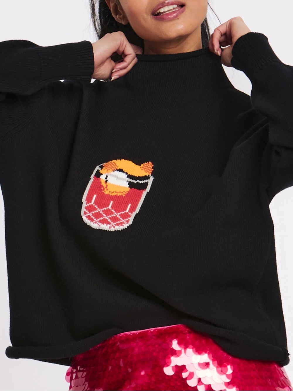 Rachel Antonoff Negroni Cocktail Mockneck Sweater Black Small Apres Ski
